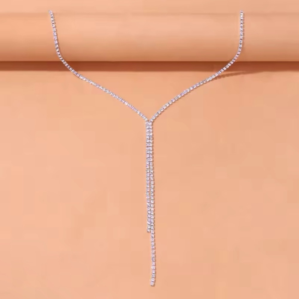 Rhinestone Y Shape Long Necklace Boho Jewelry for Women - Picture 5 of 5